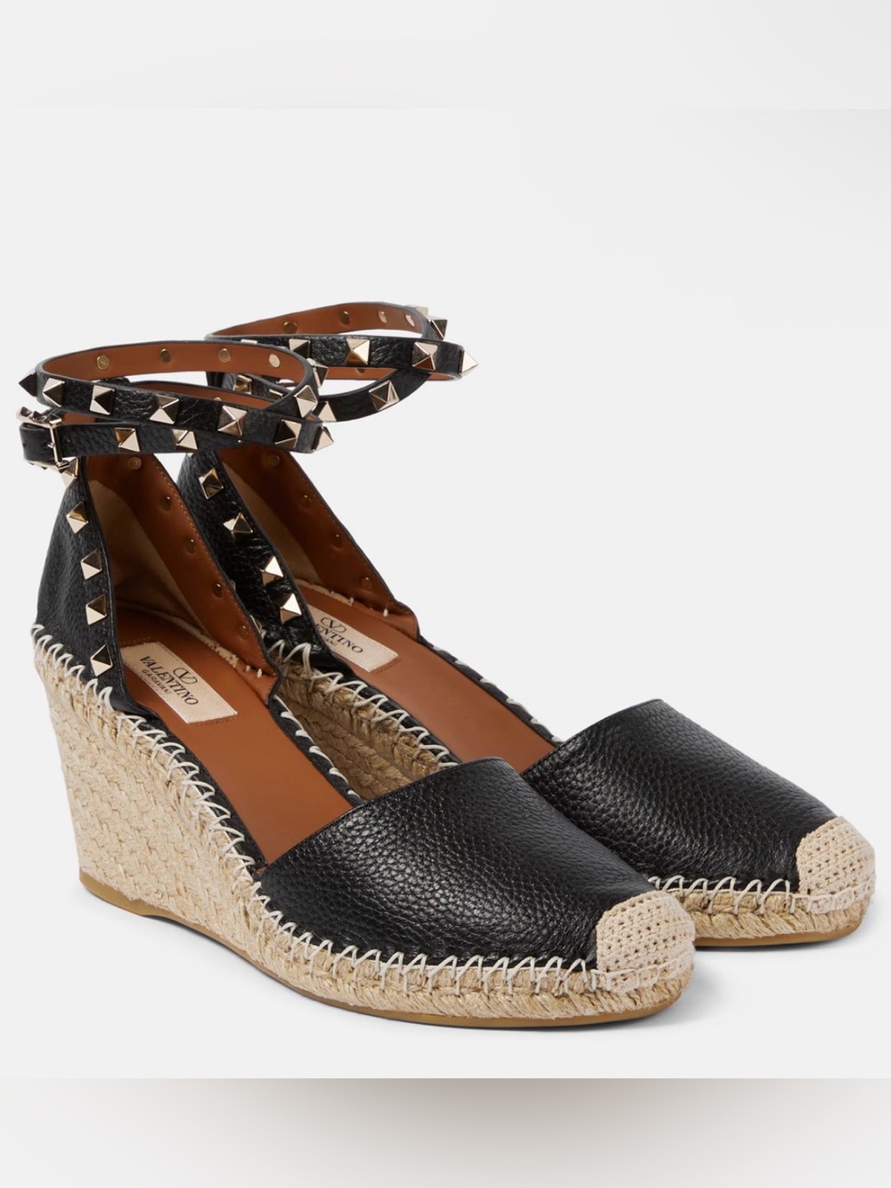 Valentino Rockstud Black Leather
Espadrille Wedge Sandals Sz 38
